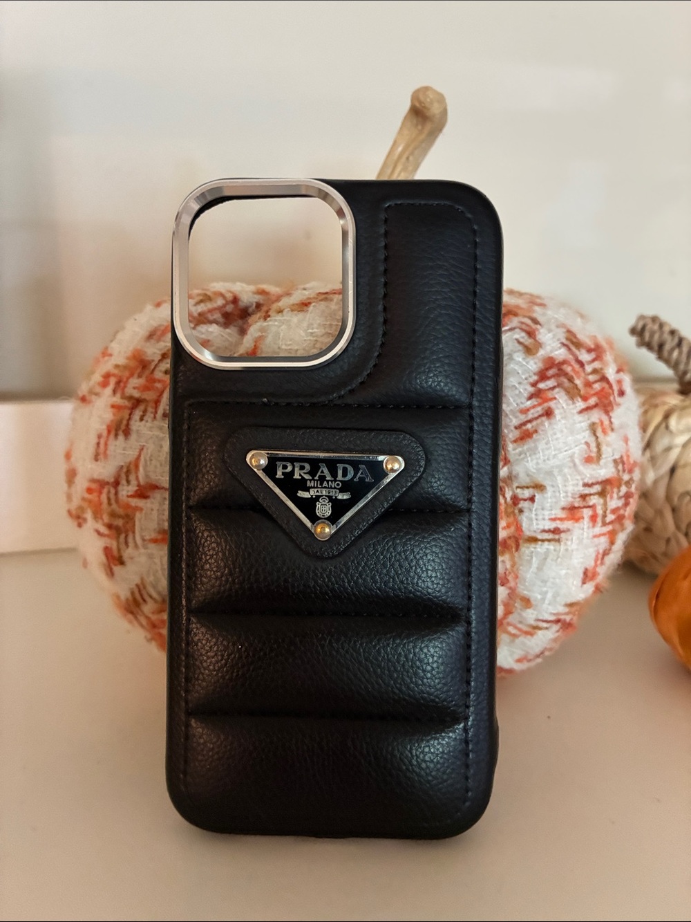 Prada Black Quilted Leather iPhone 13 Pro Max Case